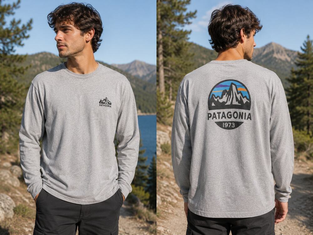 Patagonia Men's Gray Long Sleeve Graphic Logo Tee Shirt Size XL Outdoor Casual